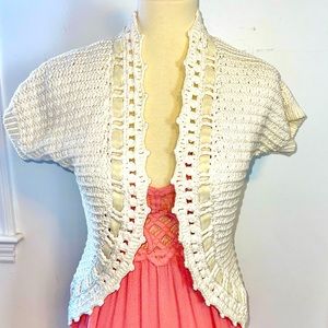 Ann Taylor LOFT snowflake cardigan sweater, cream with velvet ribbon S. Holiday!